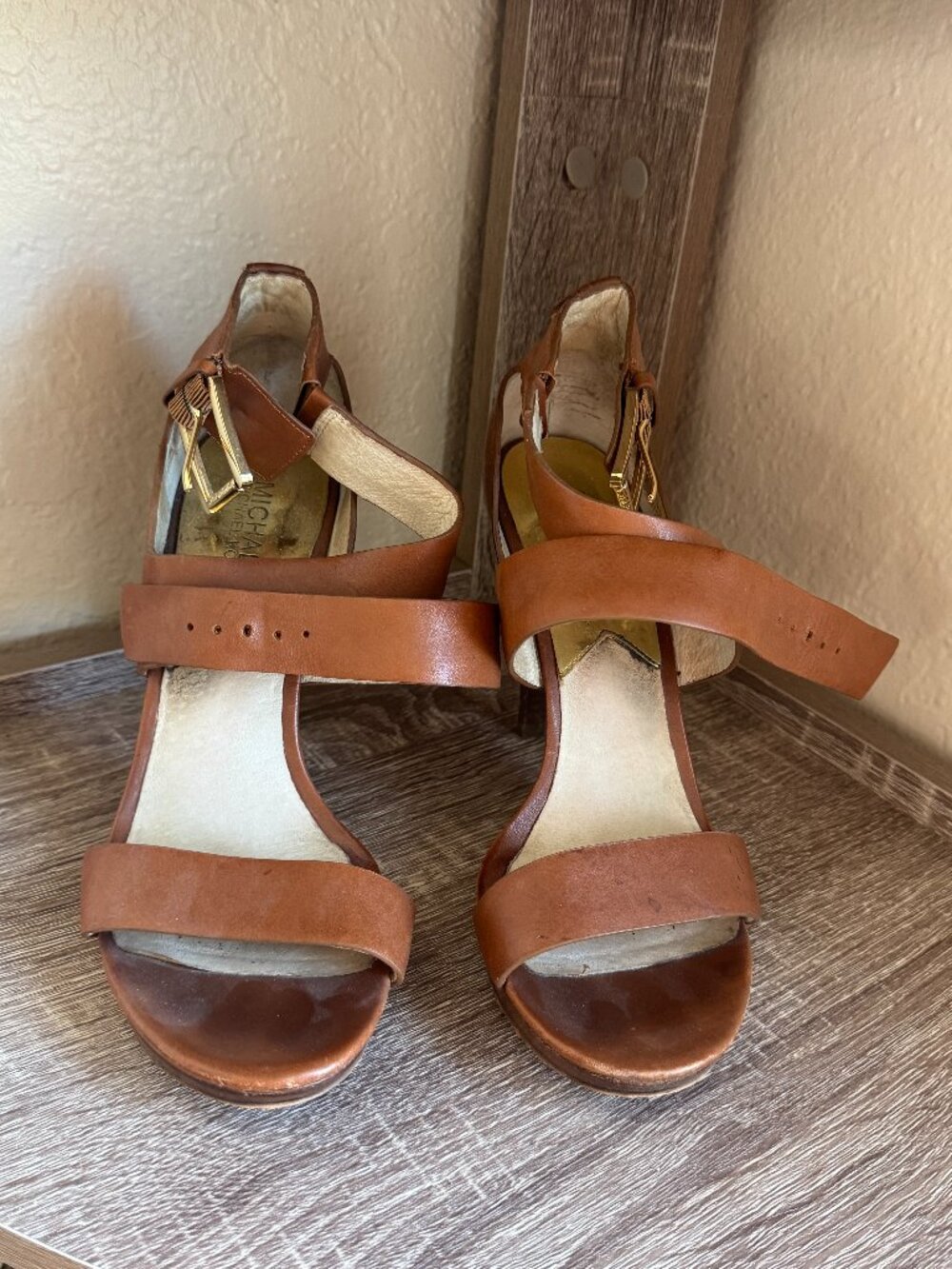 Michael Kors Brown Leather Strappy Stiletto Sandals Heels Size 8.5